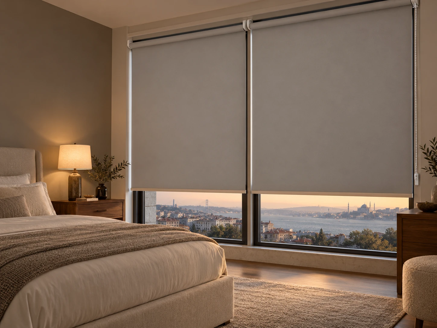 Yatak odası pencerelerinde blackout stor perde modeli